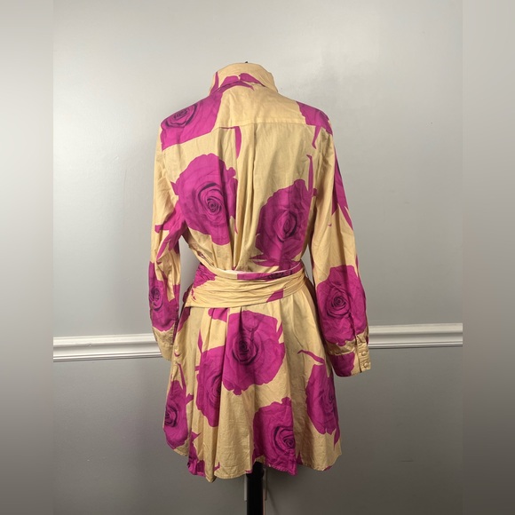 Hutch Long-Sleeve Tie-Waist Shirt Dress pink rosettes SIZE 1X READ - Picture 5 of 9